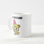 de heer Mischief | Grijzend glanzend Koffiemok (Voorkant links)