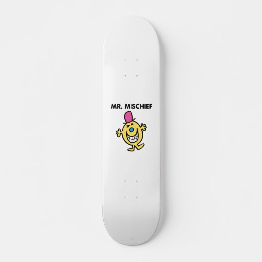 de heer Mischief | Grijzend glanzend Persoonlijk Skateboard (Voorkant)