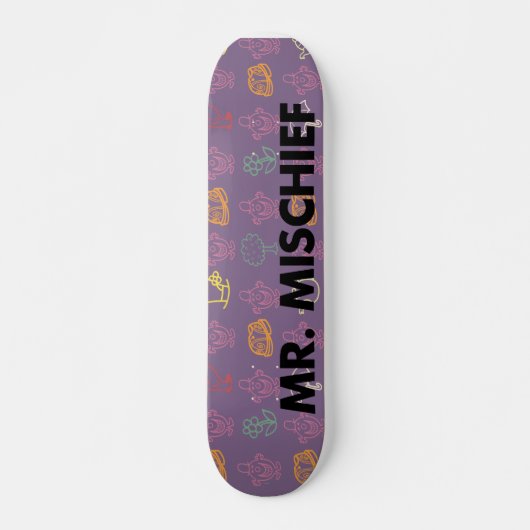 de heer Mischief | Grijzend glanzend Persoonlijk Skateboard (Voorkant)