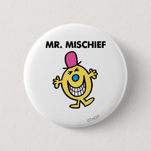 de heer Mischief Grijzend glanzend Ronde Button 5,7 Cm