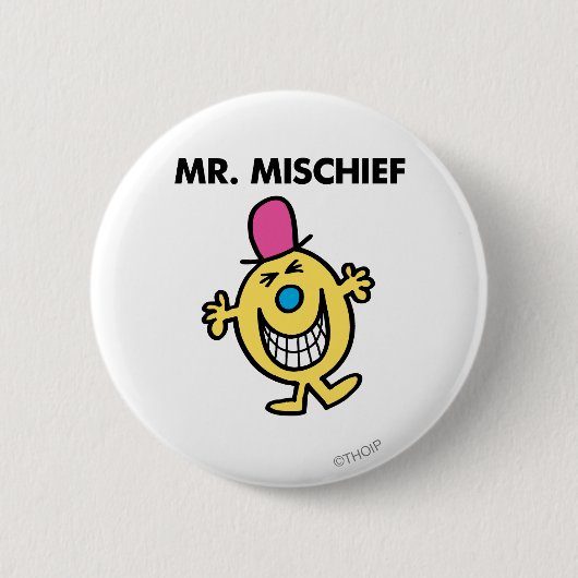 de heer Mischief | Grijzend glanzend Ronde Button 5,7 Cm (Voorkant)