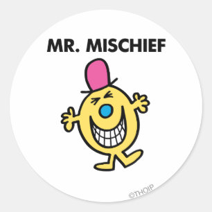 de heer Mischief   Grijzend glanzend Ronde Sticker