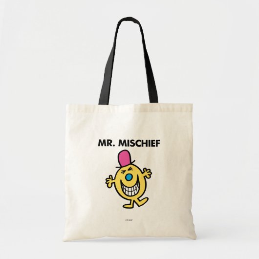de heer Mischief | Grijzend glanzend Tote Bag (Voorkant)