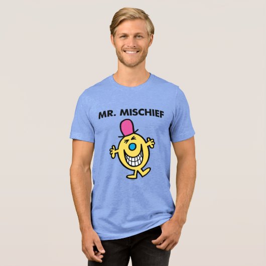de heer Mischief | Grijzend glanzend Tri-Blend Shirt (Voorkant volledig)