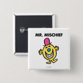 de heer Mischief | Grijzend glanzend Vierkante Button 5,1 Cm (Voorkant /achterkant)