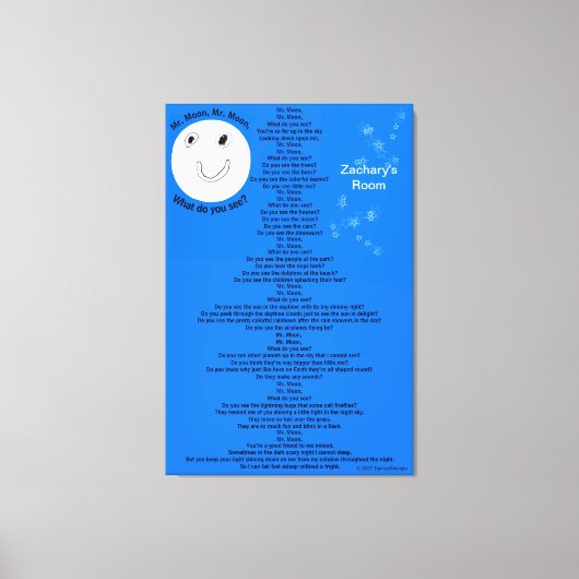 de heer Moon Poem Blue Stars Name 32" x 48" Canvas Afdruk (Voorkant)