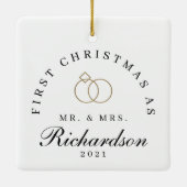 De heer Mrs. 5 Foto Collage First Kerstmonogram Keramisch Ornament (Achterkant)