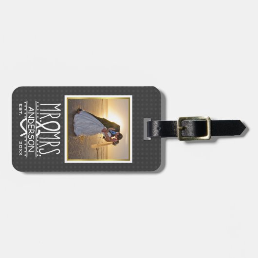 De heer Mrs Ampersand Custom Wedding Photo Honeymo Bagagelabel (Voorkant horizontaal)