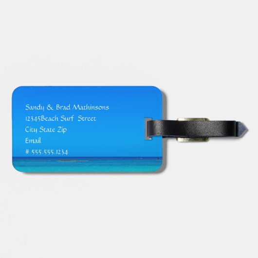 de heer Mrs Beach Wedding Hearts Sand Family Monog Bagagelabel (Achterkant horizontaal)