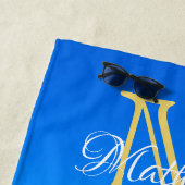 de heer Mrs Beach Wedding Hearts Sand Family Monog Strandlaken (In situ)