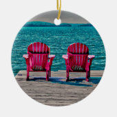 de heer Mrs Blauwgroen Beach Adirondack Chairs Rus Keramisch Ornament (Voorkant)