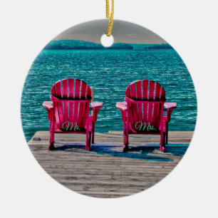 de heer Mrs Blauwgroen Beach Adirondack Chairs Rus Keramisch Ornament