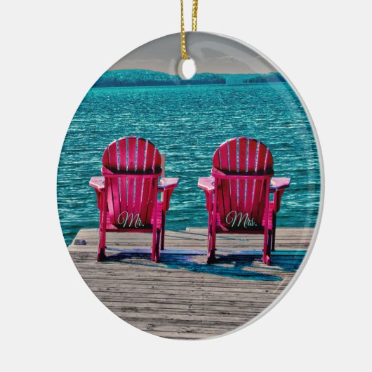 de heer Mrs Blauwgroen Beach Adirondack Chairs Rus Keramisch Ornament (Links)