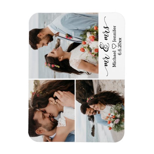 de heer & mrs bruiloft 3 foto collage magnet magneet (Verticaal)