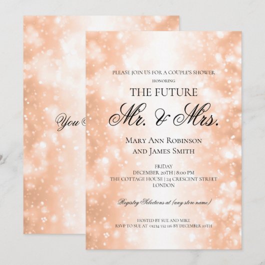 de heer Mrs Couples Shower Roos Gold Shimmer Light Kaart (Voorkant / Achterkant)