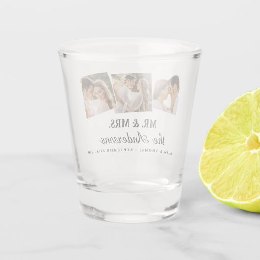 De heer & Mrs Elegant 3 Foto Bride Groom Wedding S Shot Glas (Achterkant)