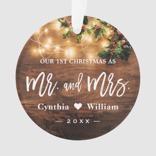 de heer Mrs. First Kerstrustic String Lights Foto Ornament (voorkant)