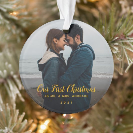 De heer Mrs. First Married Double Sided Photo Ornament (Boom)
