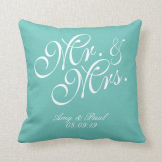 De heer&Mrs. Gepersonaliseerd Blauwgroen Kussen