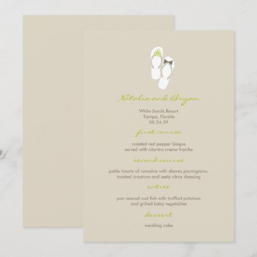 De heer & Mrs Green Teenslippers Beach Wedding Men Menu (Voorkant / Achterkant)