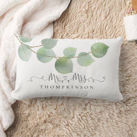 de heer Mrs. Name Artsy Script Green Eucalyptus Kussen (Deken)