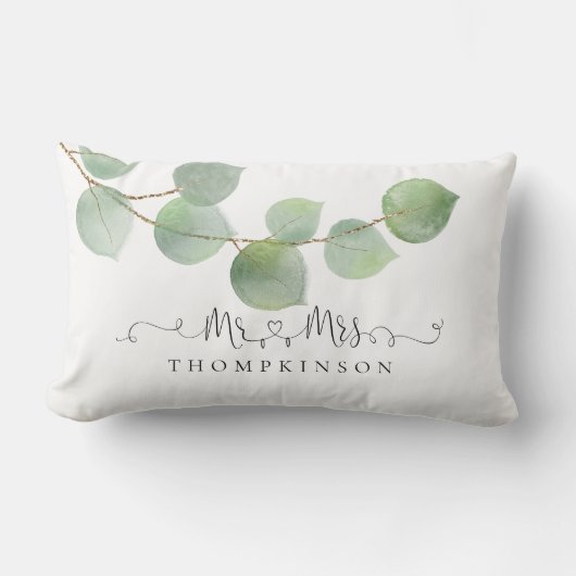 de heer Mrs. Name Artsy Script Green Eucalyptus Kussen (Voorkant)