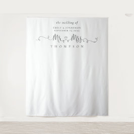 De heer Mrs. Name Rings Heart Script Photo Backgro Wandkleed