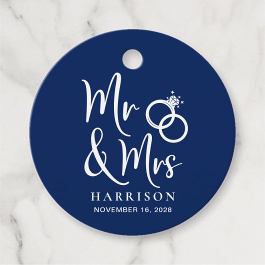 de heer Mrs Navy Blue Wedding Bedankjes Labels (Voorkant)