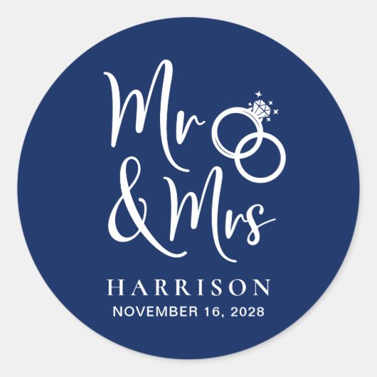 de heer Mrs Navy Blue Wedding Ronde Sticker (Voorkant)