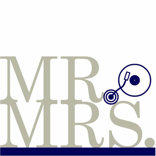 de heer & Mrs Navy & Silver DJ Cake Topper Staand Fotobeeldje (Voorkant)