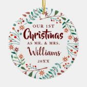 De heer Mrs. Our First Kerstvakanay Floral Foto Keramisch Ornament (Voorkant)