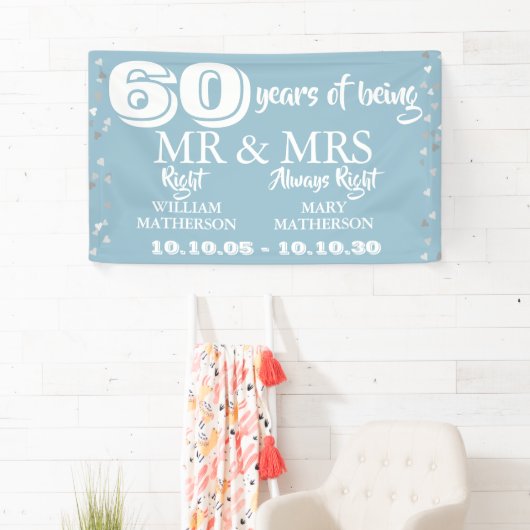 de heer Mrs Right Fun 60th Wedding Jubileum Hearts Spandoek (Insitu)