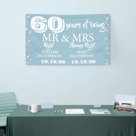 de heer Mrs Right Fun 60th Wedding Jubileum Hearts Spandoek (Beurs)