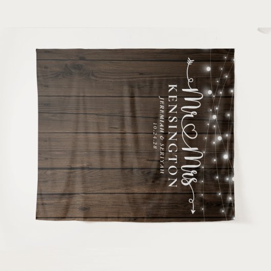 de heer Mrs Rustic String Lights Wedding Backdrop Wandkleed (Voorkant (horizontaal))