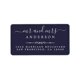 De heer Mrs. Script Dark Blue Wedding Return-adres Etiket
