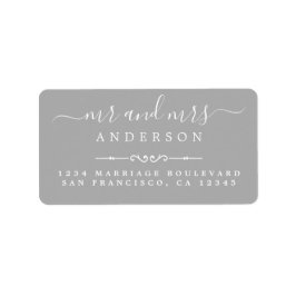 De heer Mrs Script Gray Wedding Return Address Etiket