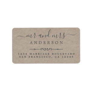 de heer Mrs Script Kraft Paper Wedding Return Addr Etiket