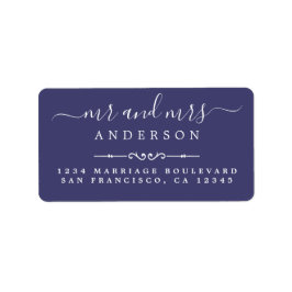 de heer Mrs. Script Navy Blue Wedding Return Addre Etiket