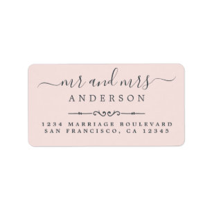 de heer Mrs. Script Pastel Pink Wedding Return Add Etiket