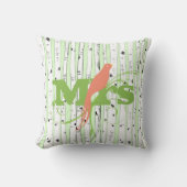 de heer Mrs Spring Green en Coral Birch Tree Bird Kussen (Voorkant)