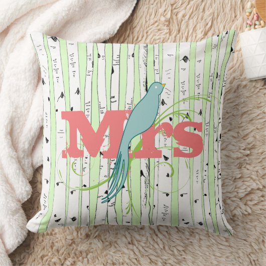 de heer Mrs Spring Green, Peach Aqua Birch Tree Pi Kussen (Deken)