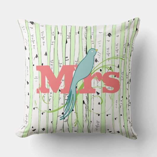 de heer Mrs Spring Green, Peach Aqua Birch Tree Pi Kussen (Voorkant)
