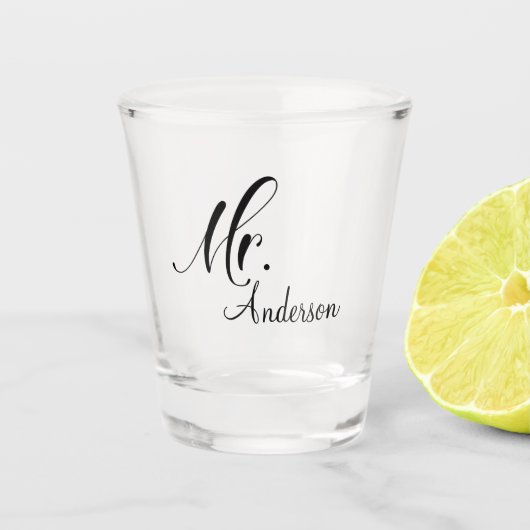 De heer Mrs Wedding Couple Script voegt naam toe Shot Glas (Voorkant)