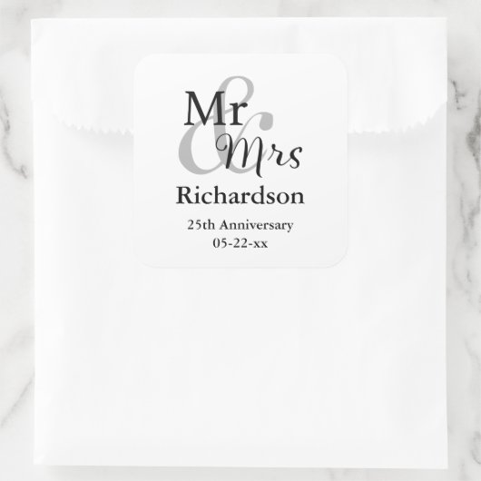 De heer & Mrs Wedding Jubileum Name & Date Vierkante Sticker (Tas)