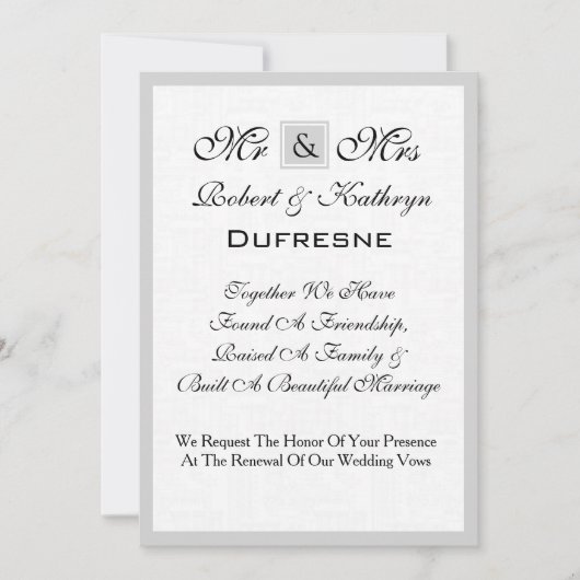 De heer & Mrs Wedding Vow Renewal Uitnodiging (Voorkant)