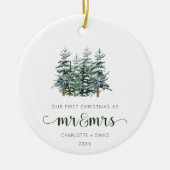 De heer &Mrs Winter Forest Waterverf Kerstmis Keramisch Ornament (Voorkant)