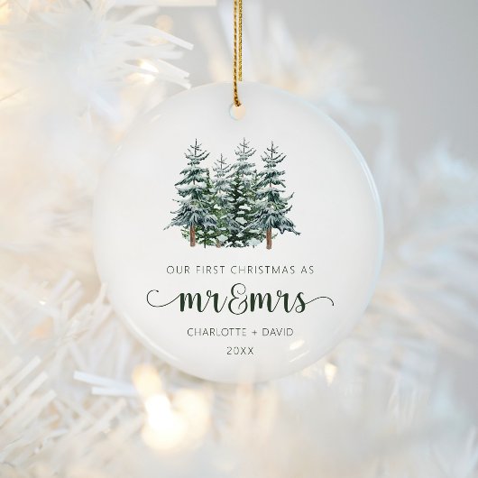 De heer &Mrs Winter Forest Waterverf Kerstmis Keramisch Ornament
