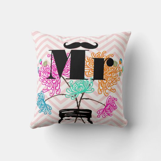 de heer Mustache Bleek Pink Zig Zag Mason Jar Kussen (Achterkant)