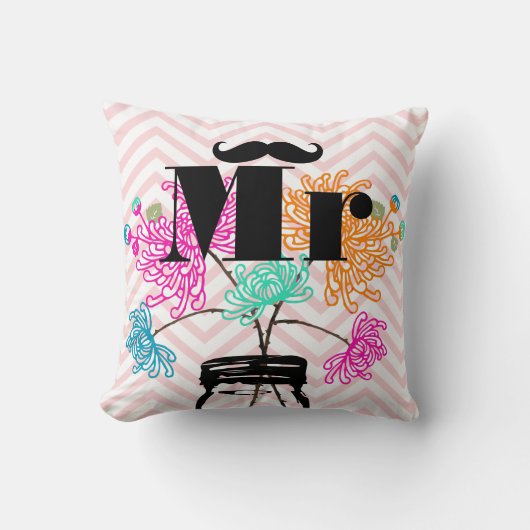 de heer Mustache Bleek Pink Zig Zag Mason Jar Kussen (Voorkant)