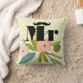 de heer Mustache Bleek Yellow White Blauwgroen Zig Kussen (Deken)